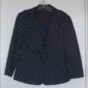 New Sandro Studio Navy Polka Dot Cotton Career Blazer Jacket